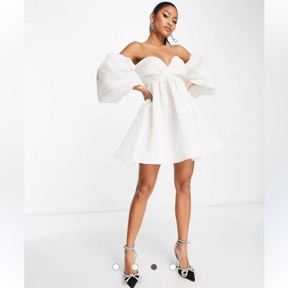 NWT ASOS off shoulder mini dress puff sleeve bridal shower reception size 2